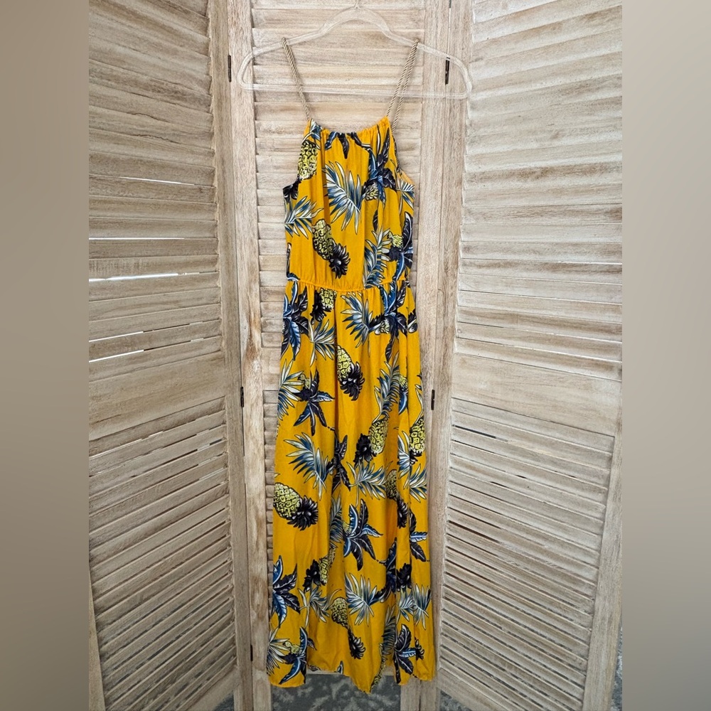 Tropical Yellow and Blue Floral Maxi Dress